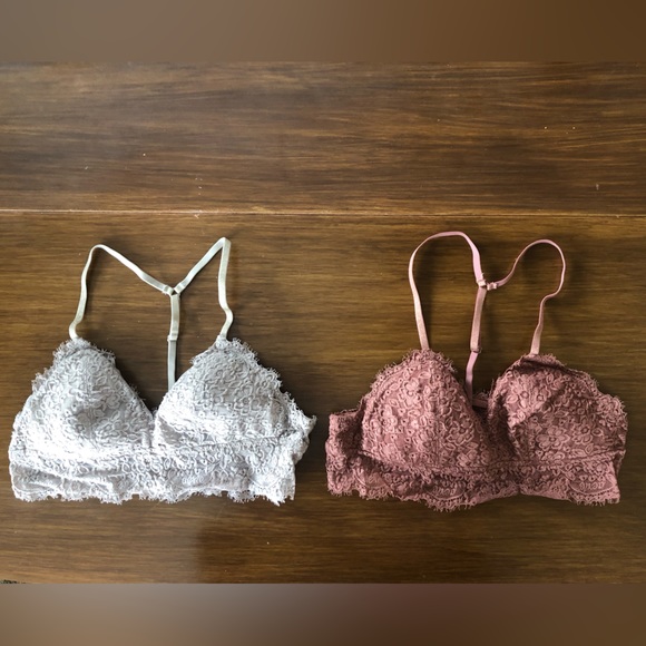 aerie Other - Aerie Eyelash Lace Racerback Bralettes, Slate and Mauve
